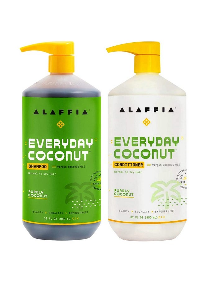 Alaffia EveryDay Coconut Shampoo and Conditioner - Normal to Dry Hair Cleansing with Ginger and Coconut Oil, Fair Trade, 32 Fl Oz