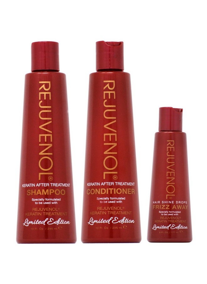Rejuvenol After Keratin Treatment Shampoo & Conditioner 10oz + Frizz Away Hair Shine Drops 