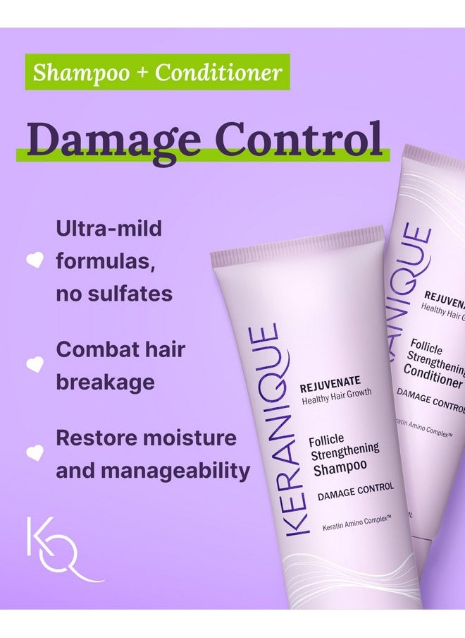 Keranique Damage Control Set for Thinning Hair - Shampoo & Conditioner for Damaged Hair, Follicle Booster Serum, Lift & Repair Spray - Keratin Enriched Repair Products for Dry, Thin Hair - Travel Size