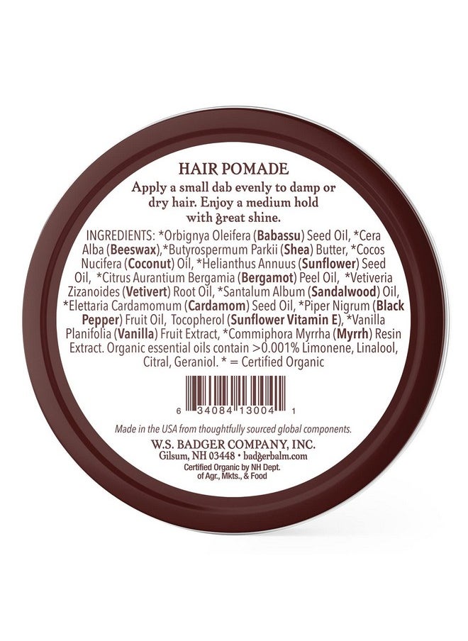 Badger - Hair Pomade, Certified Organic, Medium Hold Hair Pomade with Great Shine, Essential Oils, Mens Hair Pomade, 2oz