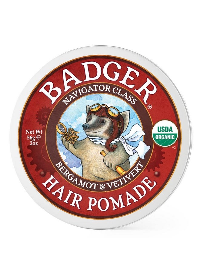 Badger - Hair Pomade, Certified Organic, Medium Hold Hair Pomade with Great Shine, Essential Oils, Mens Hair Pomade, 2oz