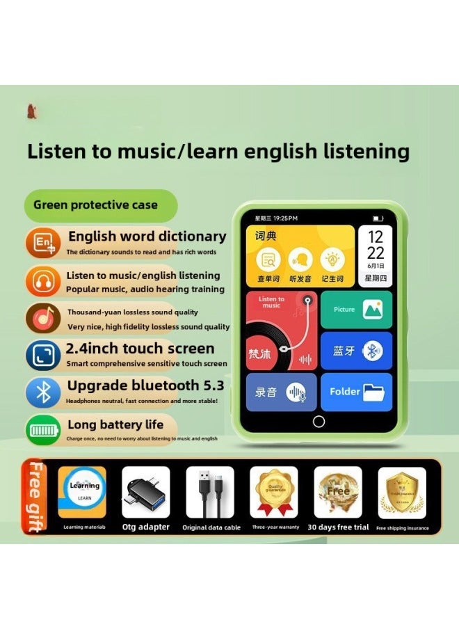 Fan Mu Walkman Student Edition Senior High School Students English Listening Music Player Bluetooth Listening Music-Body Color:[black Protective Case] 2.4 Hd Screen-english Dictionary#Learning Version-Memory Capacity:8gb [small Capacity] - Package 2: Host + Lossless Bluetooth Headset + Otg + Free Protective Case