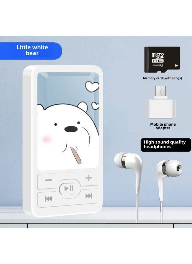 Students Listen To Music Mp3 Walkman High School Students Boys And Girls Mini Portable Sports Music Player-Body Color:A1 Little White Bear-Memory Capacity:No External Noise 128 Can Store 20,000 Songs + 4-piece Set