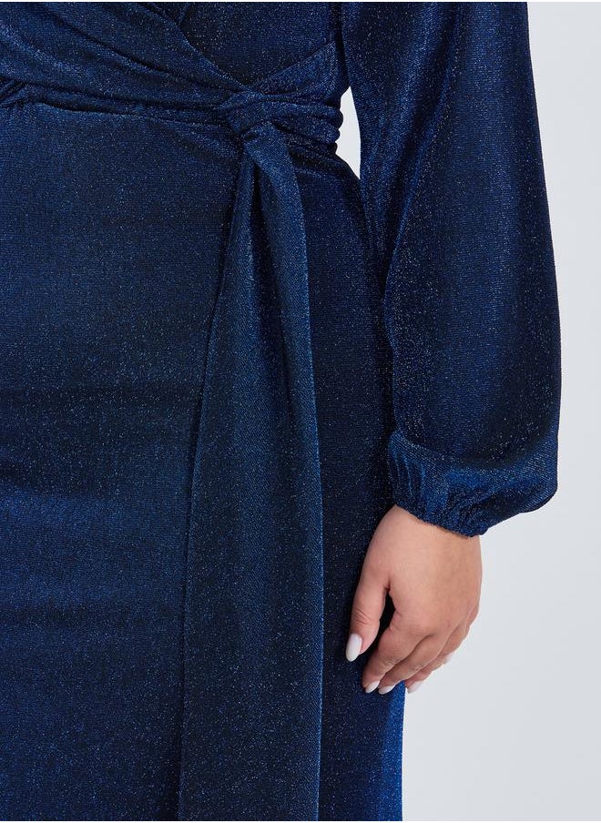 Plus Size Glitter Look Wrap Front Draped Maxi Dress
