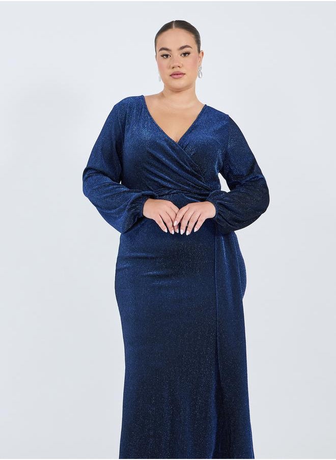 Plus Size Glitter Look Wrap Front Draped Maxi Dress
