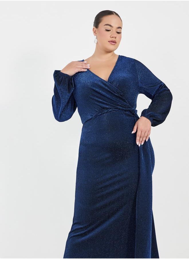 Plus Size Glitter Look Wrap Front Draped Maxi Dress