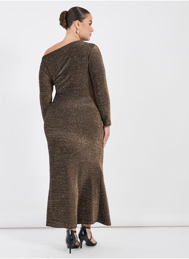 Plus Size One Shoulder Neck Mermaid Hem Maxi Dress