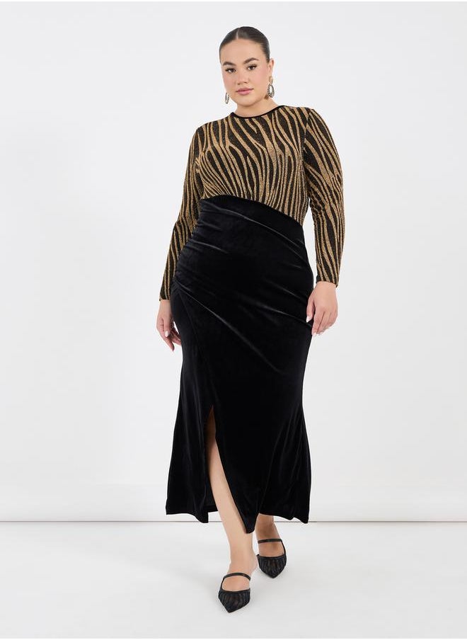 Plus Size Self Design Bodycon Maxi Dress
