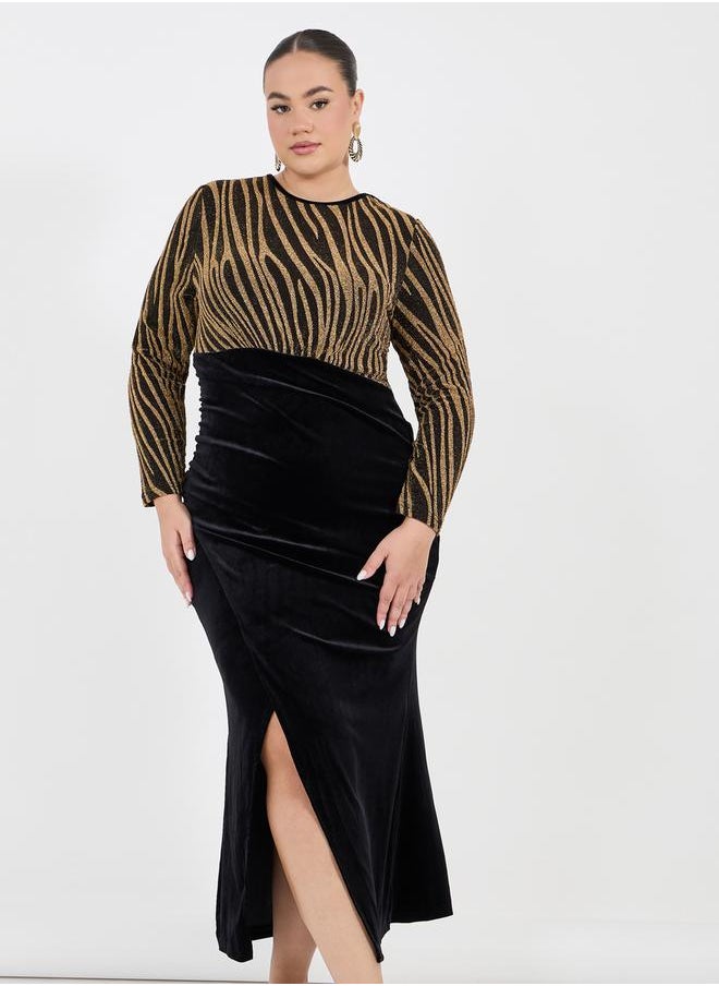 Plus Size Self Design Bodycon Maxi Dress