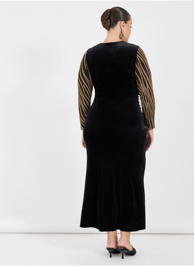 Plus Size Self Design Bodycon Maxi Dress