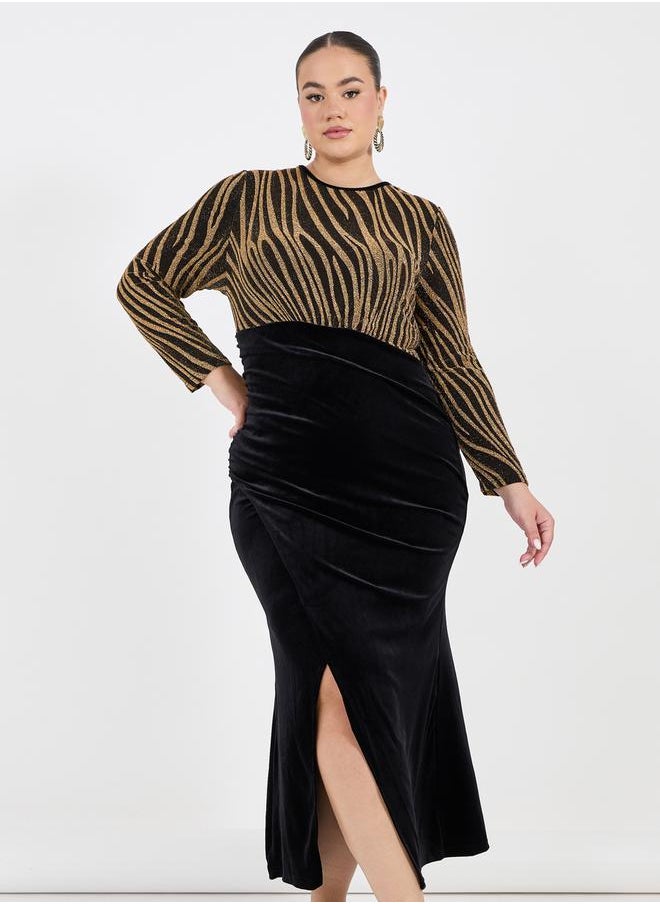 Plus Size Self Design Bodycon Maxi Dress