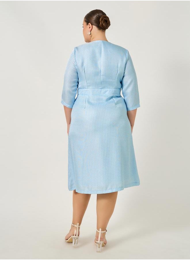 Plus Size Textured V-Neck Wrap Midi Dress