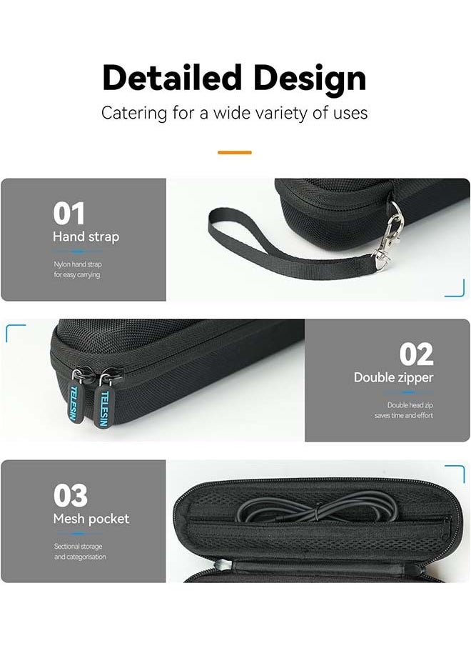 Roll over image to zoom in TELESIN Small Case for DJI Pocket 3, Mini Size Lens Case Portable Carry Cases with Hand Strap Double Zipper Full Protector for Osmo Pocket 3 Accessories