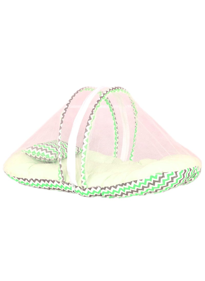 Kids Charm MegaZigzag Baby Bed with Thick Mattress Mosquito Net with Zip Closure Neck Pillow Baby Bedding for New Born Zigzag Print Baby Sleeping Bed for 4 to 8 Months Babies Green