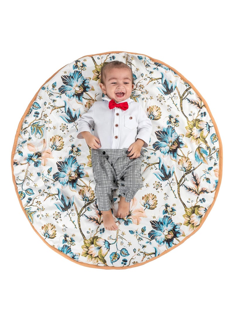 NUEVOSGHAR Digital Printed Velvet Round Shaped Soft Baby Mattress BlueWhite 024 Months