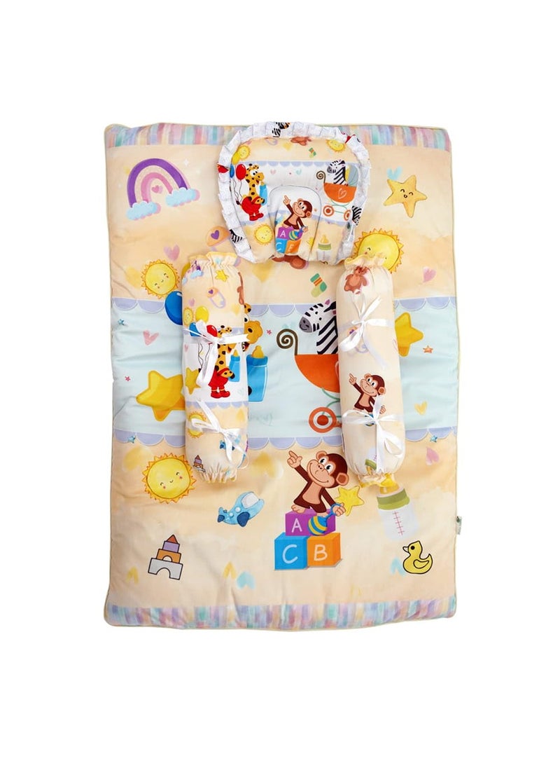 BabyMoo Zebra in Pram Soft Velvet U Pillow 2 Side Bolsters Mattress Set Yellow