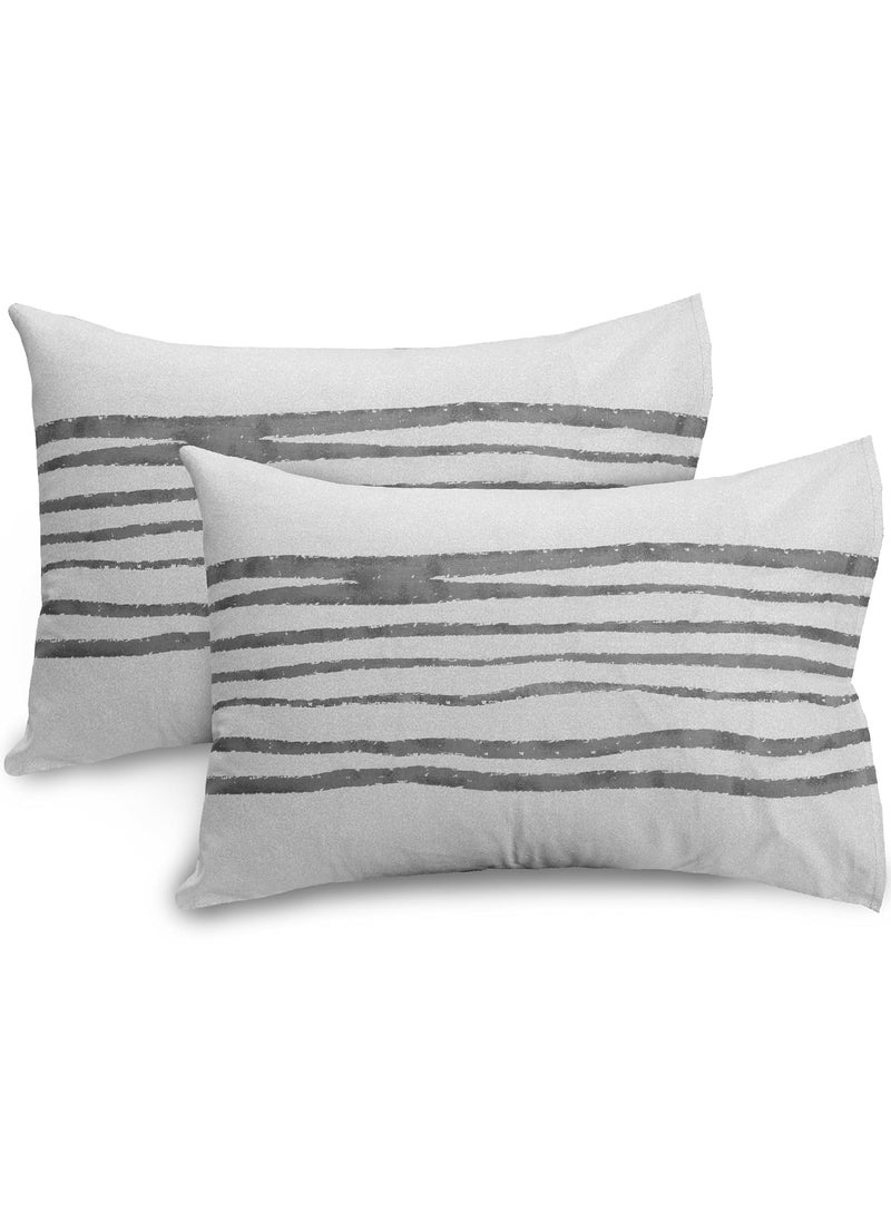 Huesland 144 TC Flat Cotton Bedsheets for Double Bed with 2 Pillow Covers Blue Grey White