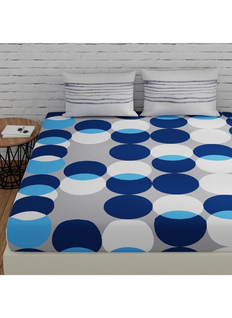 Huesland 144 TC Flat Cotton Bedsheets for Double Bed with 2 Pillow Covers Blue Grey White