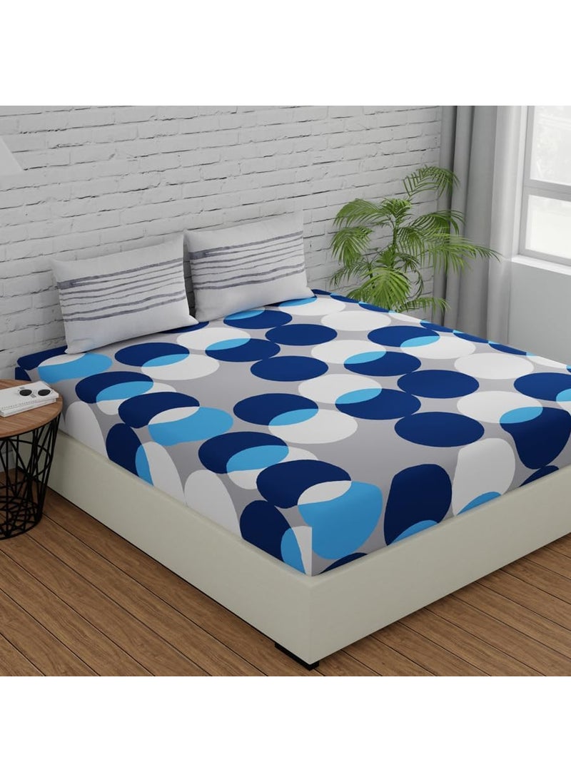 Huesland 144 TC Flat Cotton Bedsheets for Double Bed with 2 Pillow Covers Blue Grey White