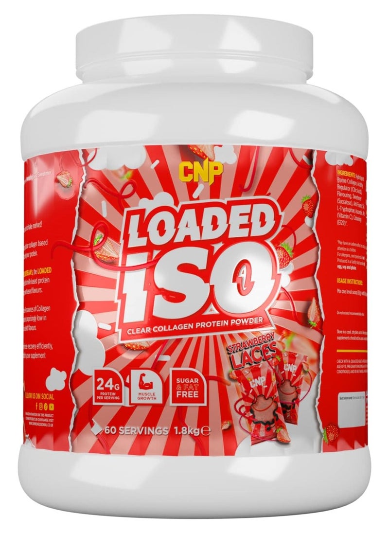 Loaded ISO, Clear Collagen Protein Powder, 24g Protein, 1.8kg, 60 Servings, (Strawberry Laces) Gluten & Lactose Free, Premium Muscle Recovery & Growth | Sugar & Fat Free , High Protein