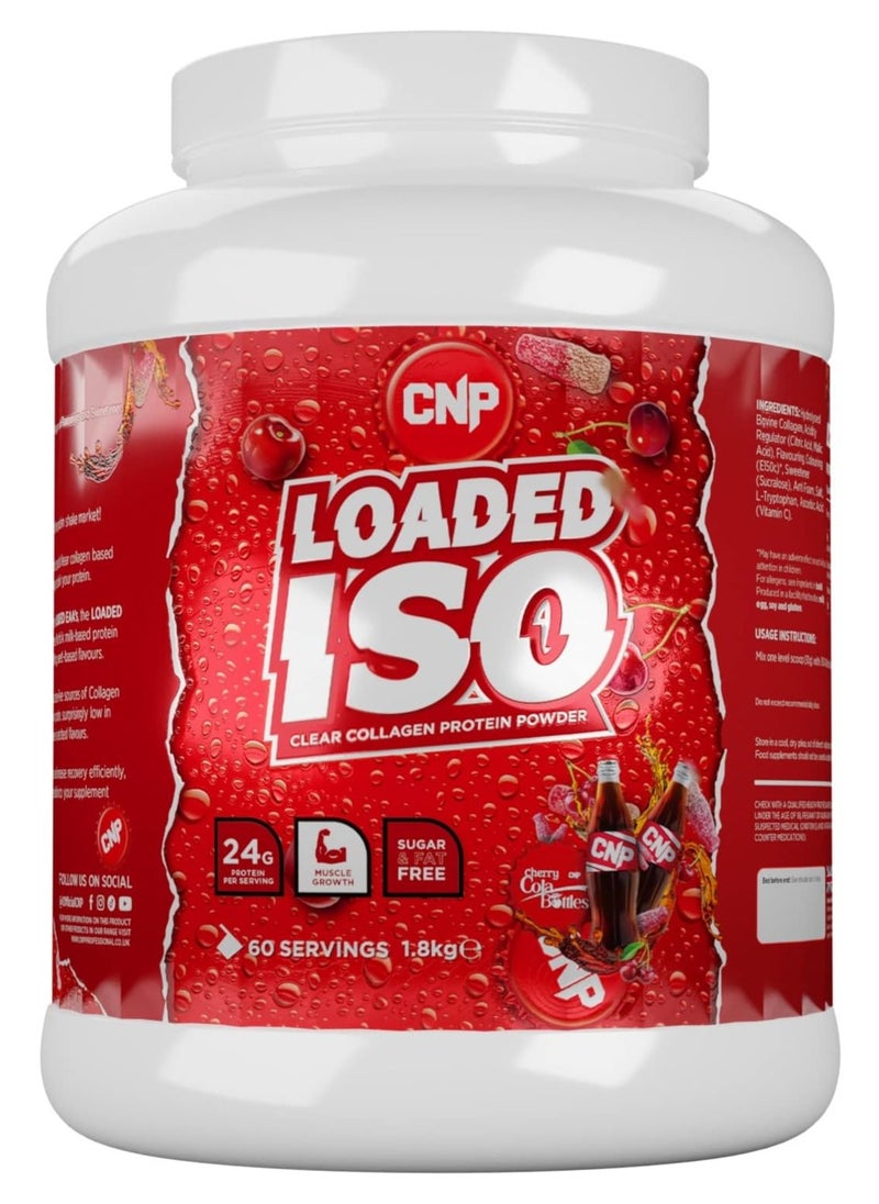 Loaded ISO, Clear Collagen Protein Powder, 24g Protein, 1.8kg, 60 Servings, (Cherry Cola) Gluten & Lactose Free, Premium Muscle Recovery & Growth | Sugar & Fat Free , High Protein