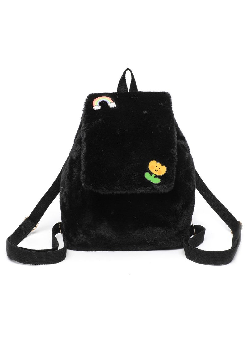 Plush shoulders girl cute backpack out to play casual cartoon plush fashion black