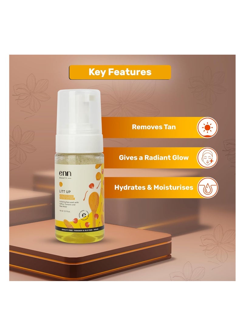 Enn Litt Up Ubtan Foaming Face Wash for Tan Removal and Skin Brightening with Turmeric and Saffron for Glowing Skin 110ml