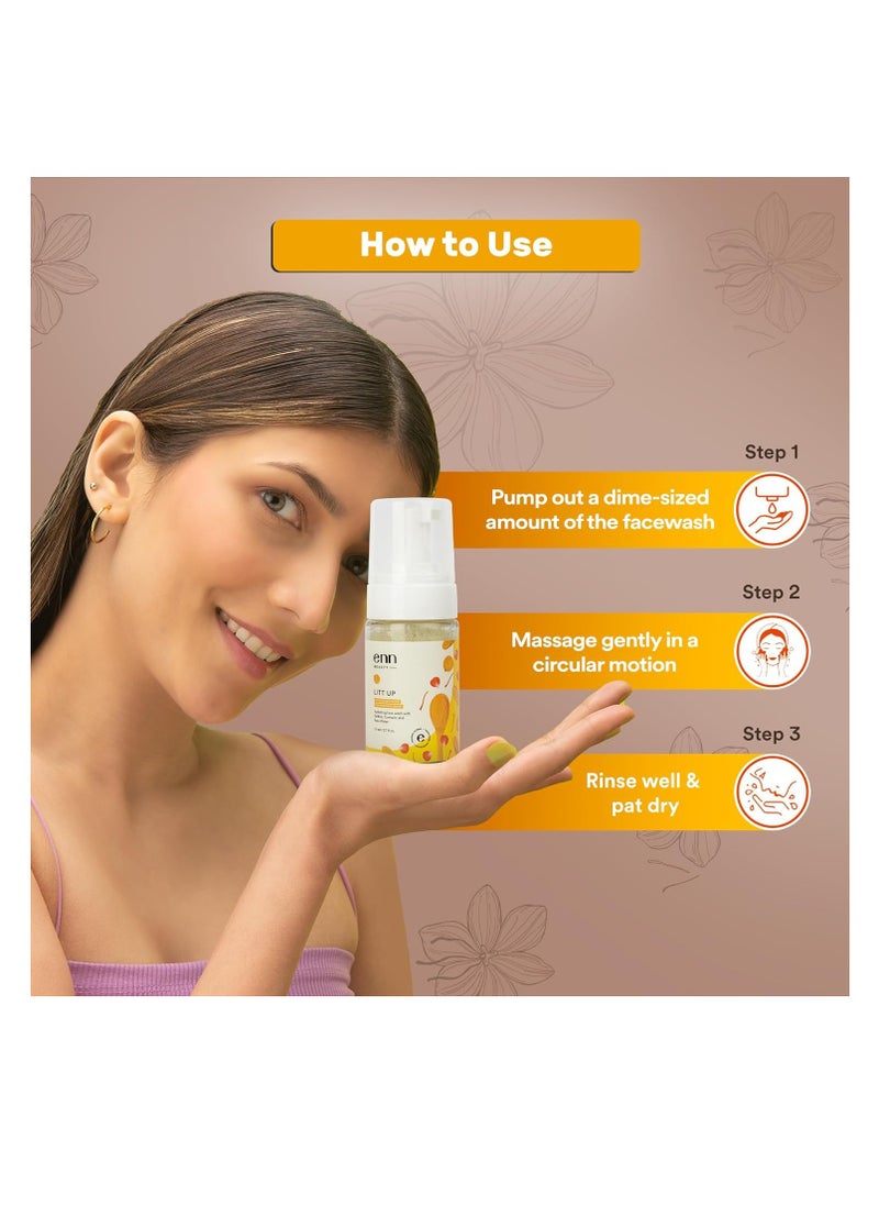 Enn Litt Up Ubtan Foaming Face Wash for Tan Removal and Skin Brightening with Turmeric and Saffron for Glowing Skin 110ml