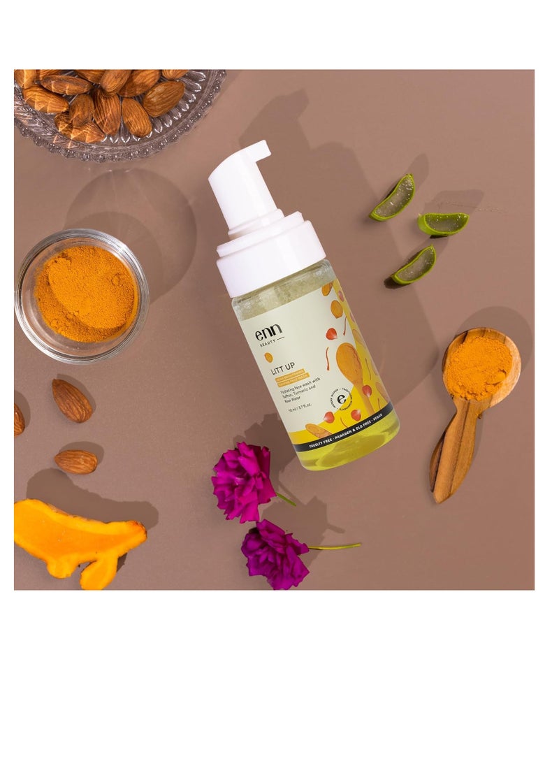 Enn Litt Up Ubtan Foaming Face Wash for Tan Removal and Skin Brightening with Turmeric and Saffron for Glowing Skin 110ml