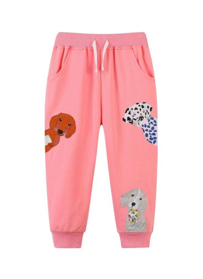 Pink Regular Fit Mid Rise Printed Trackpant