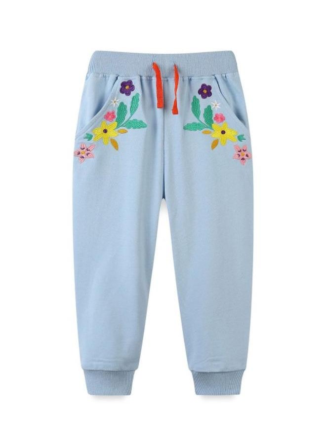 Blue Regular Fit Mid Rise Printed Trackpant