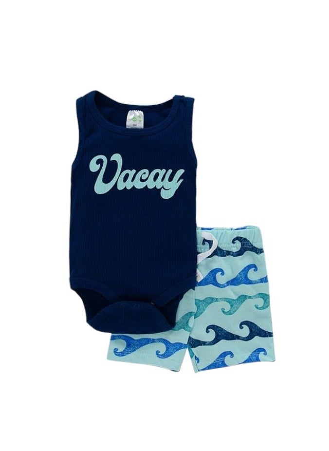 Bambimici Blue Beach Print  Baby BodySuit Set of 3