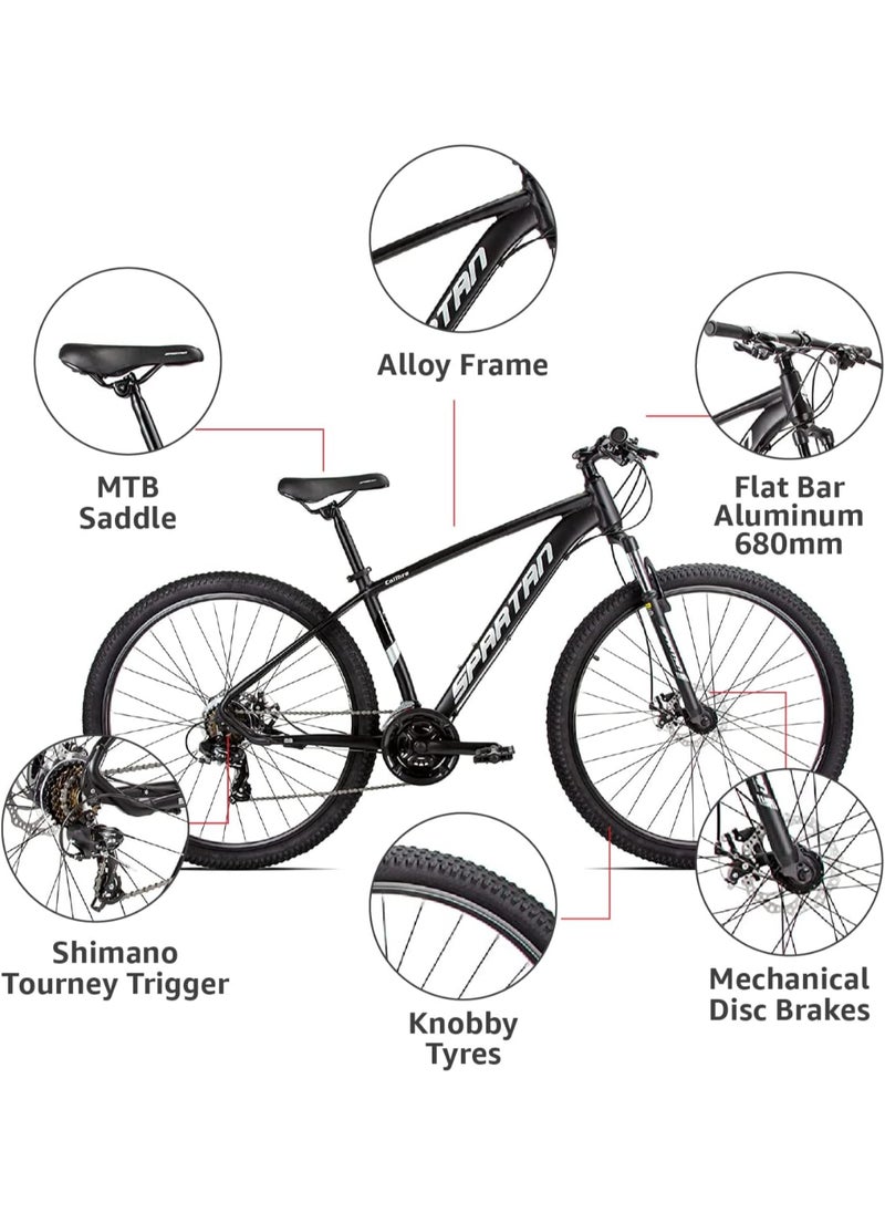 Calibre Hardtail Mountain Bicycle| 27 inch wheel size| 21 speed Shimano gear | For adults| Charcoal black