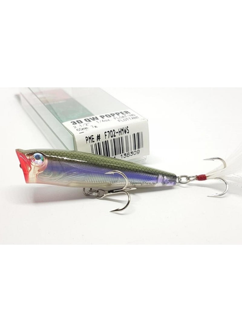 3D Qw Popper 65 mm 7 gr Floating Artificial Bait