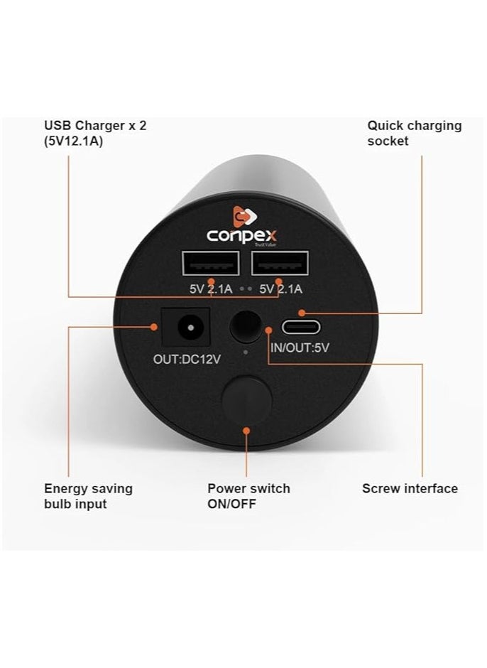 Multi-functional Portable Power Supply – USB Rechargeable 12W Emergency Light for Camping, Tents & Outdoor Use