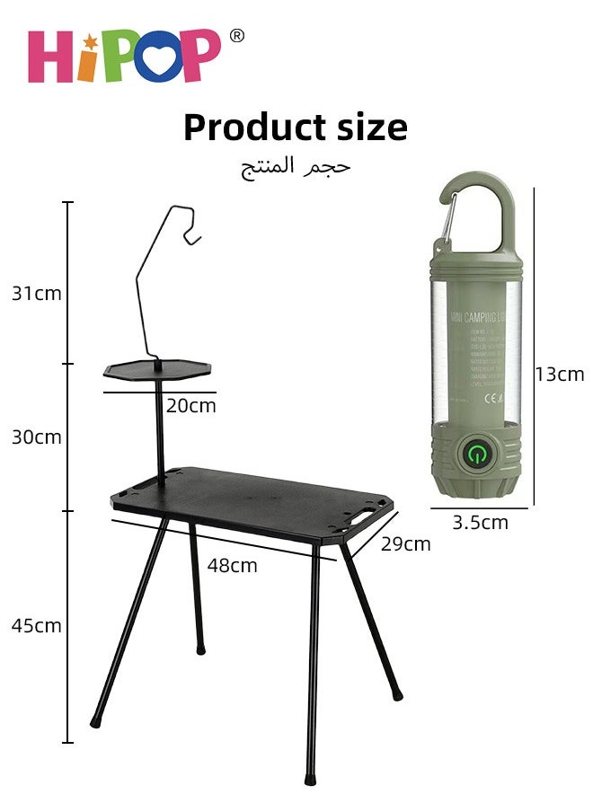 Foldable Camping Table and LED Lantern Set, Portable Outdoor Camping Table with Multifunctional Hanging Light and Storage Bags, 3 Light Modes, Ideal for Camping, Hiking, Picnic, and Outdoor Use
