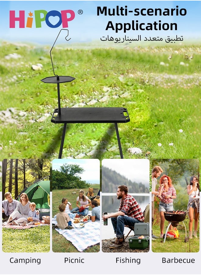 Foldable Camping Table and LED Lantern Set, Portable Outdoor Camping Table with Multifunctional Hanging Light and Storage Bags, 3 Light Modes, Ideal for Camping, Hiking, Picnic, and Outdoor Use