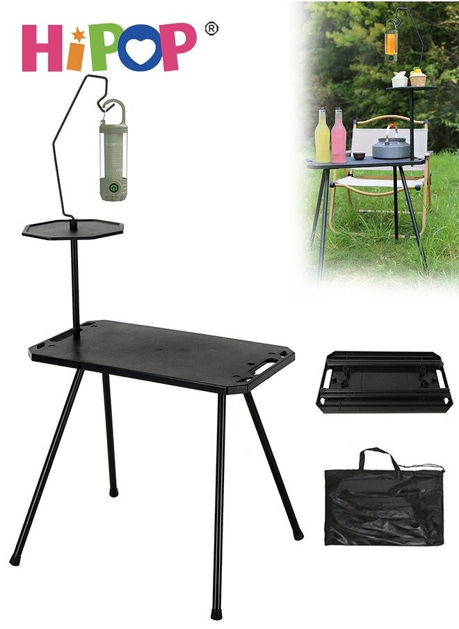 Foldable Camping Table and LED Lantern Set, Portable Outdoor Camping Table with Multifunctional Hanging Light and Storage Bags, 3 Light Modes, Ideal for Camping, Hiking, Picnic, and Outdoor Use