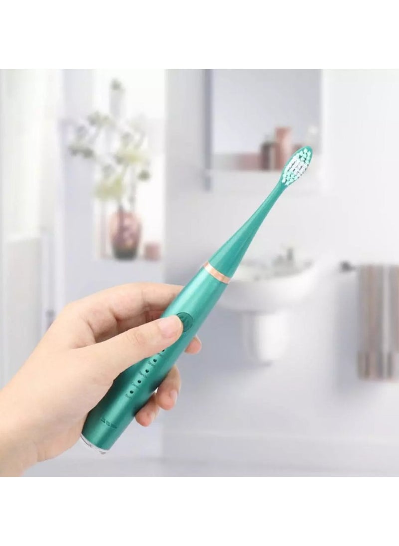 Electric Toothbrush Ultrasonic Tooth Cleaner, Teeth Stains & Plaque Remover, 6-in-1 Sonic Cleaning, IPX6 Waterproof, Long-lasting Battery (Green )