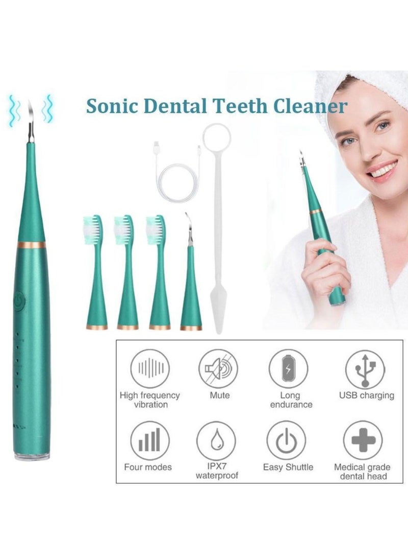 Electric Toothbrush Ultrasonic Tooth Cleaner, Teeth Stains & Plaque Remover, 6-in-1 Sonic Cleaning, IPX6 Waterproof, Long-lasting Battery (Green )