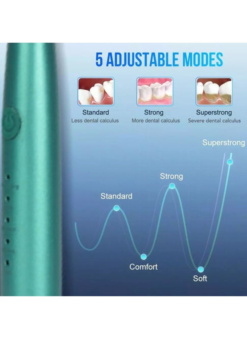 Electric Toothbrush Ultrasonic Tooth Cleaner, Teeth Stains & Plaque Remover, 6-in-1 Sonic Cleaning, IPX6 Waterproof, Long-lasting Battery (Green )