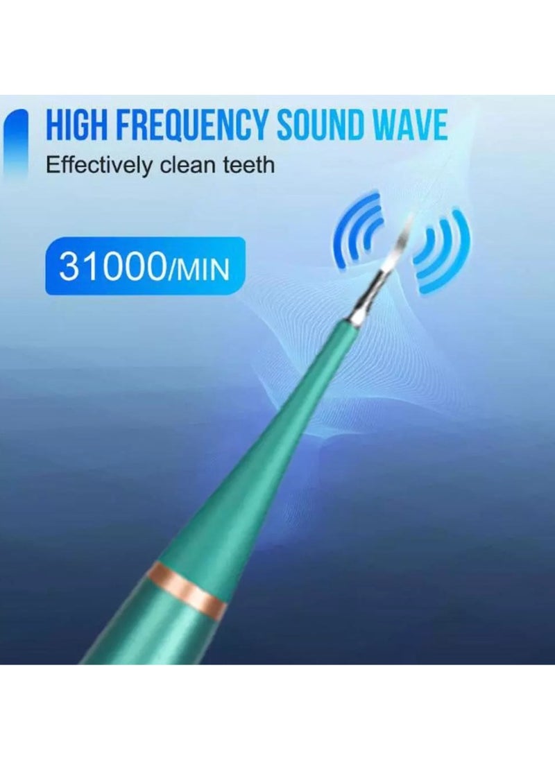 Electric Toothbrush Ultrasonic Tooth Cleaner, Teeth Stains & Plaque Remover, 6-in-1 Sonic Cleaning, IPX6 Waterproof, Long-lasting Battery (Green )