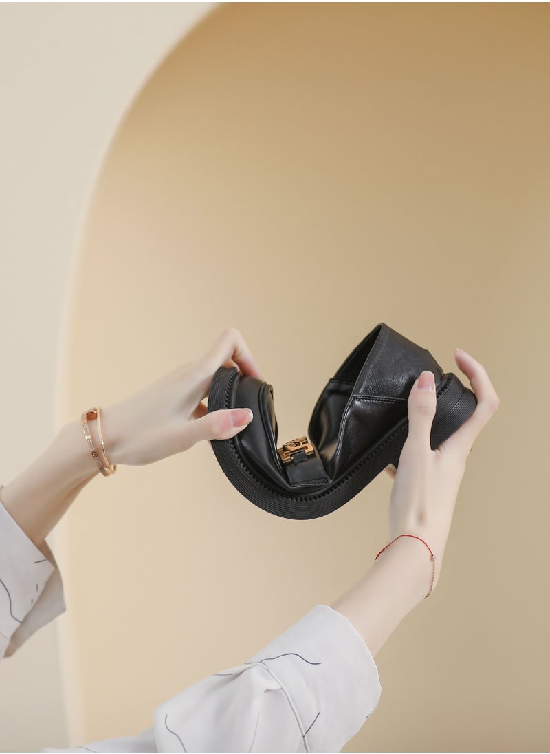 Vintage Small Leather Shoes College Style Soft Soles Black