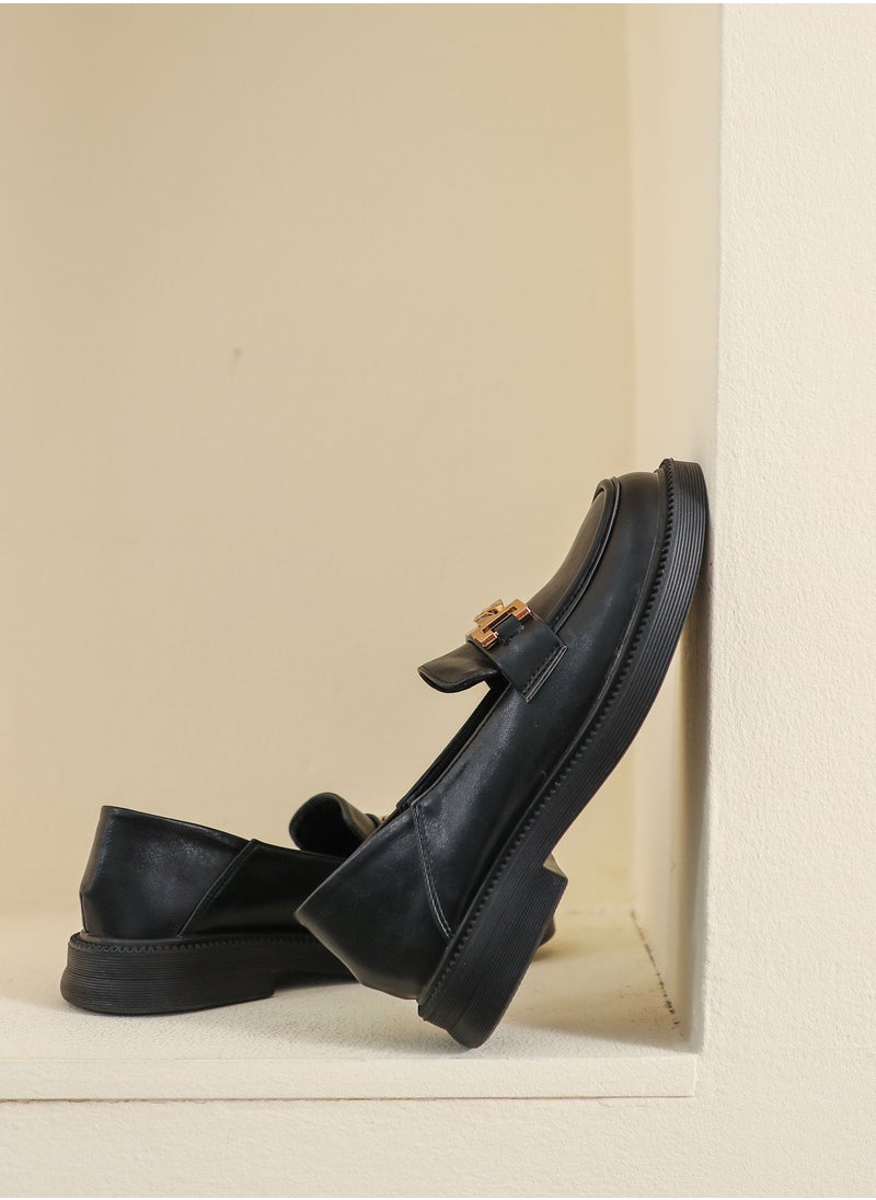 Vintage Small Leather Shoes College Style Soft Soles Black