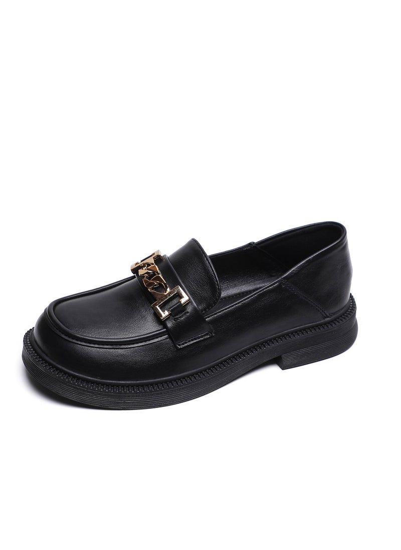 Vintage Small Leather Shoes College Style Soft Soles Black