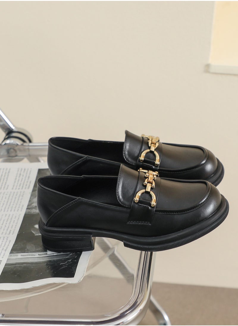 Soft Sole Small Leather Shoes Retro Black