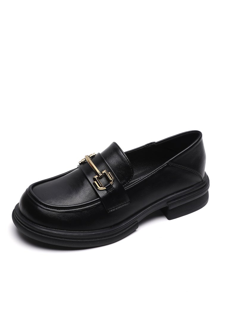 Vintage One Foot Pedal Small Leather Shoes British Style Soft Sole Black