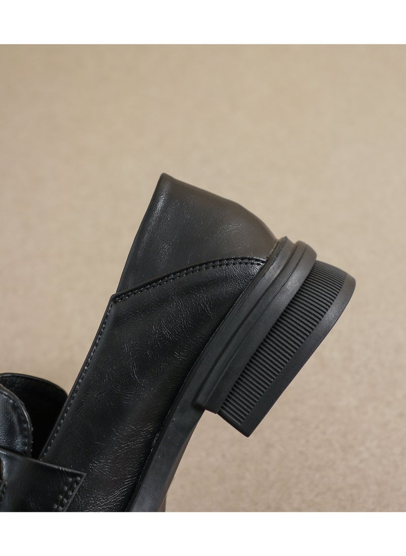 Vintage One Foot Pedal Small Leather Shoes British Style Soft Sole Black