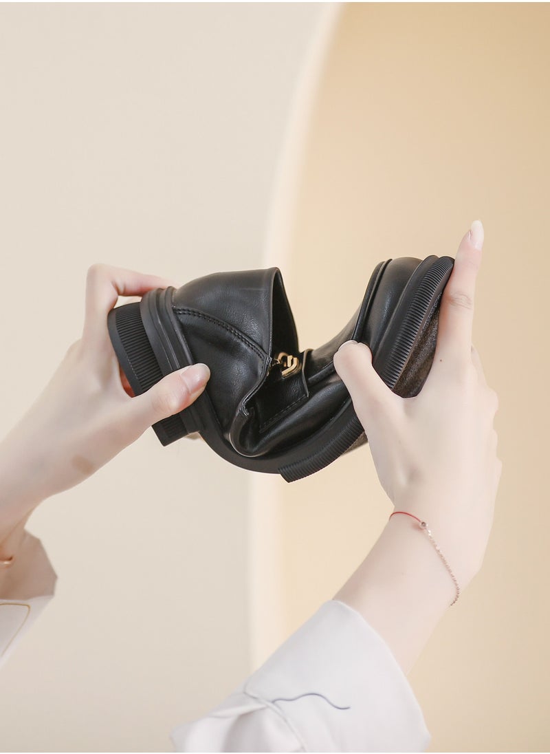 Vintage One Foot Pedal Small Leather Shoes British Style Soft Sole Black