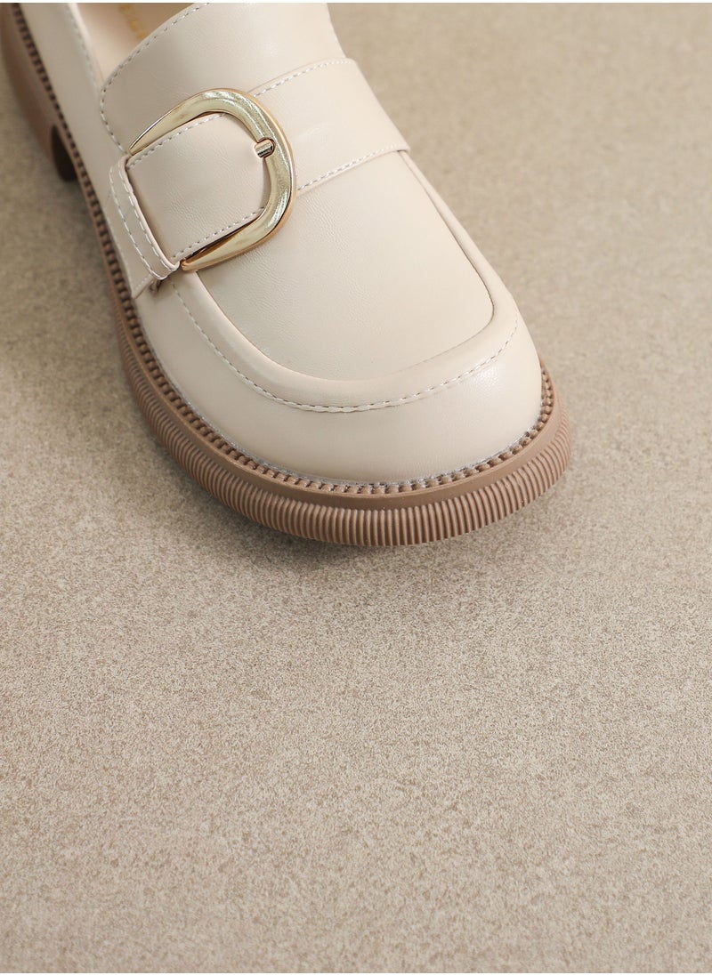 English Style Soft Soled Leather Shoes Beige